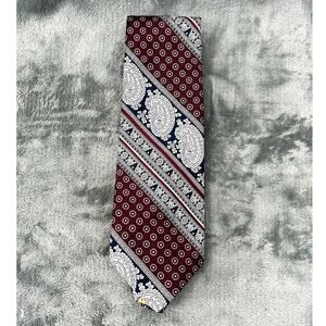 Vintage Pierre Cardin Paris 1970’s Silver Maroon Stripe & Paisley Neck Tie Ugly